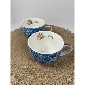 Set of 2 Lilly Pulitzer Coffee Latte Mug Cup Floral Print Gold Handle Ceramic